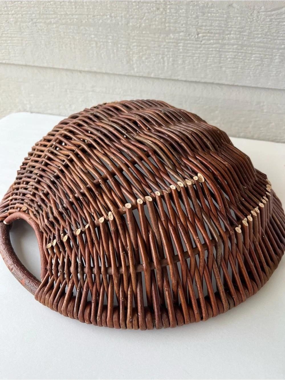 Handwoven Round Rattan Winnowing Basket in Warm Brown 14”